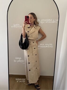 Zara Sand Double-Breasted A-Line Midi Skirt with Tie Belt